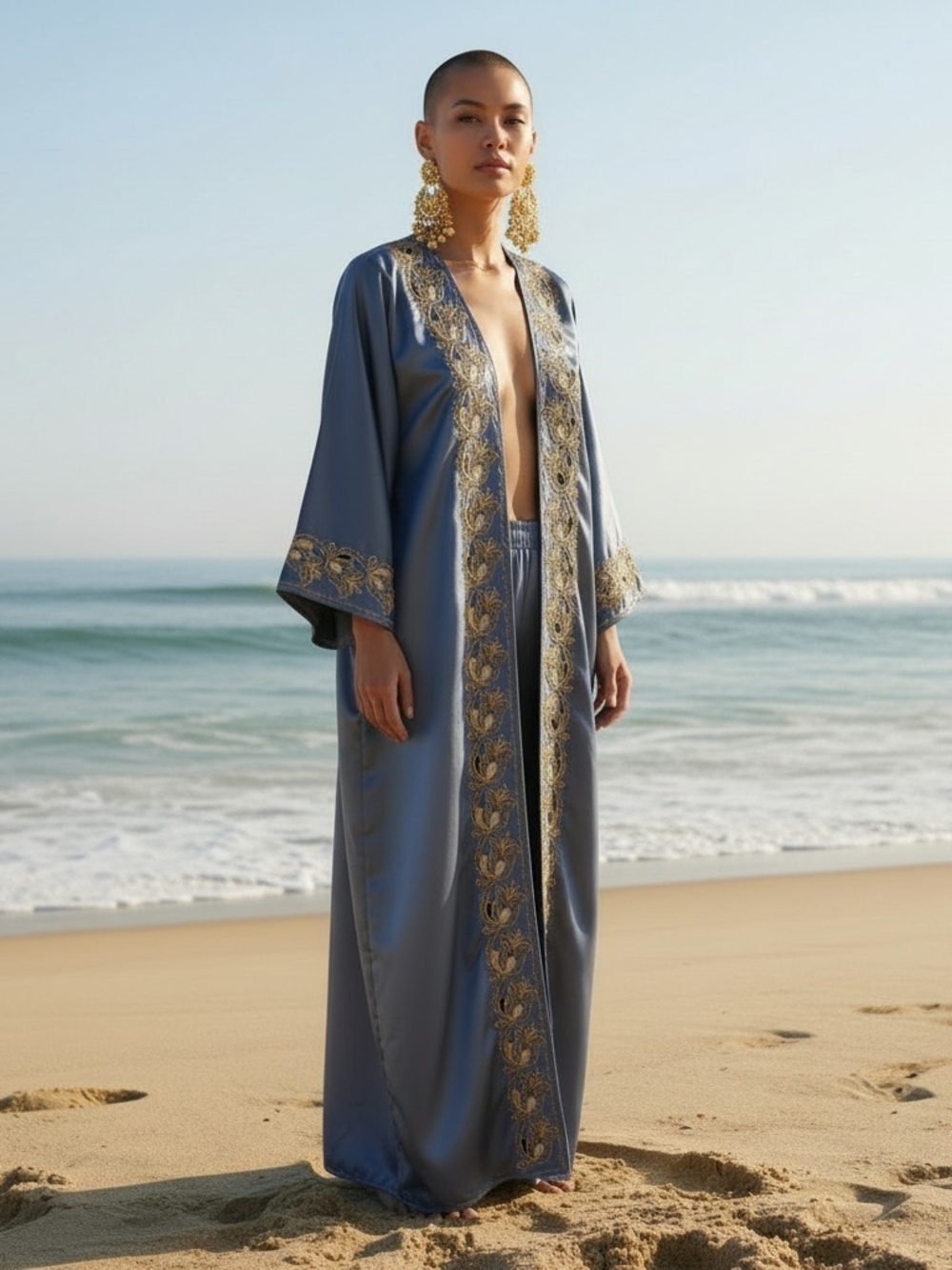 Vintage Blue Robe with Gold Embroidery